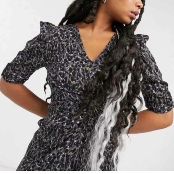 ALLSAINTS Josephine Waterleo Short Sleeve Ruched Leopard Print Mini Dress NEW - Picture 5 of 14